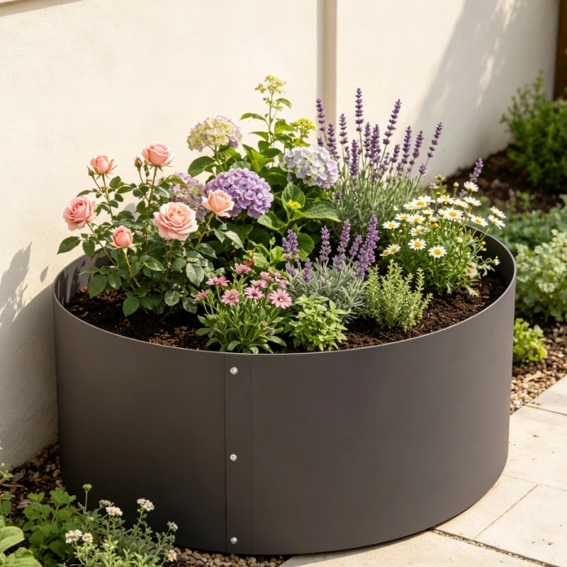 Anneau de protection pour plantes en acier laminé à froid noir, dimensions 40×40×20 cm, structure robuste et durable, contribue à stabiliser la croissance des plantes, protection pratique et moderne pour les semis sur balcon, terrasse et dans les jardins.