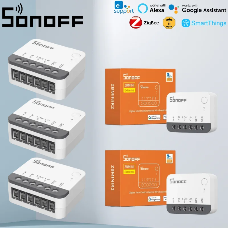 

SONOFF ZBMINIR2 Zigbee3.0 Смарт-переключатель, съемное реле, внешний переключатель, умный нейтральный провод, необходимая работа с Alexa Google