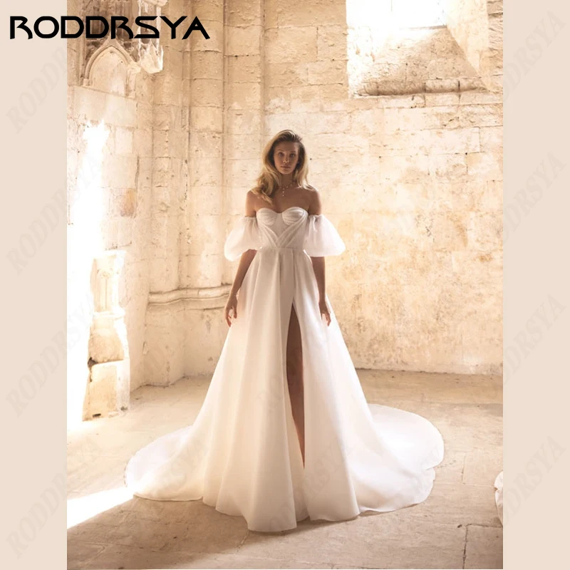 RODDRSYA Sexy Strapless Vestido De Noiva Para As Mulheres Chiffon Manga Removível Vestido De Noiva Vestido De Noiva Vestido De Backless Zipper High Split Sexy Strapless Vestido De Noiva Para As Mulheres Chiffon Manga R