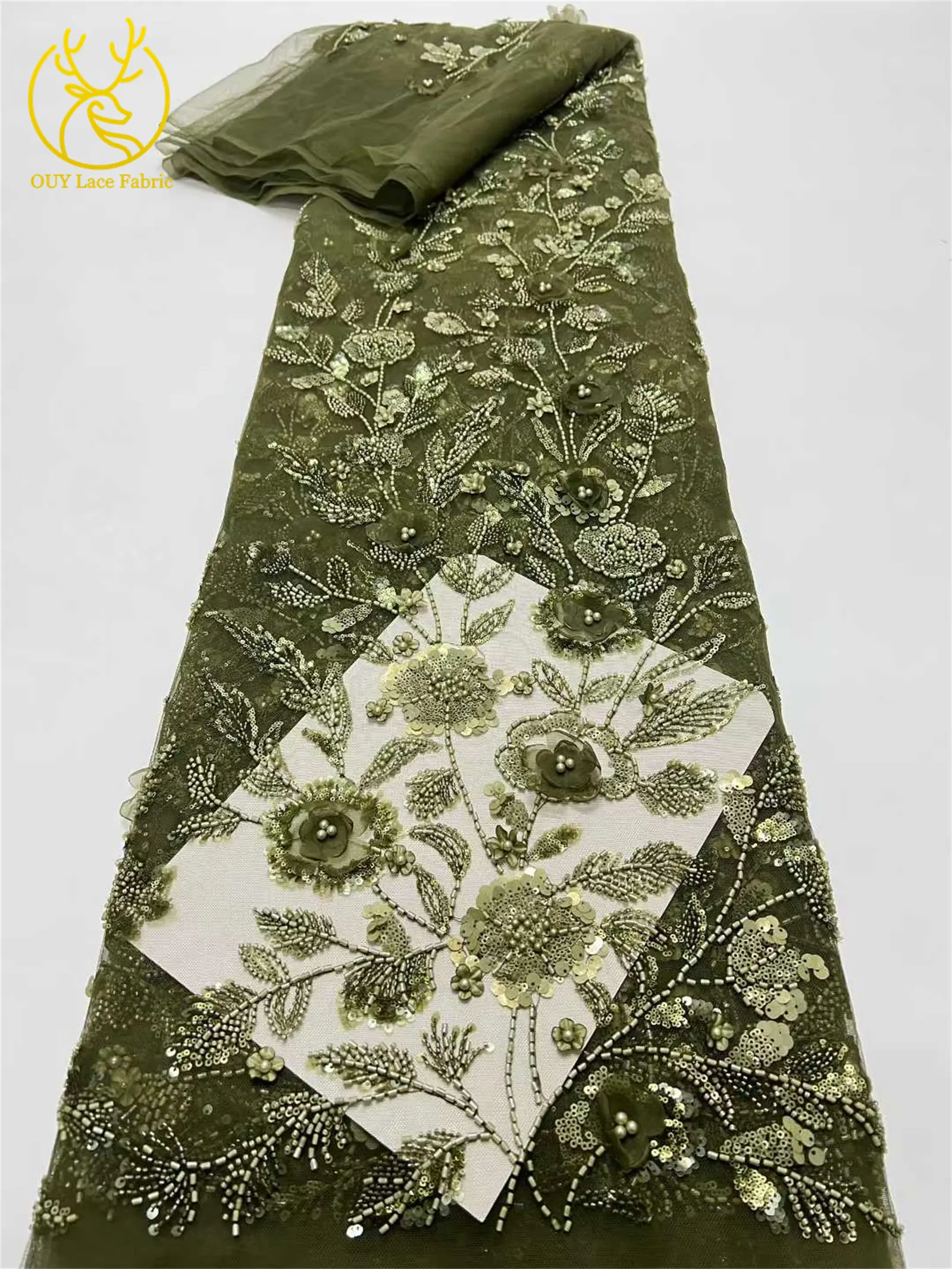 Afrikanischer 3D-Blumen-Handperlen-Spitzenstoff 2026 Hochwertiger Französischer Stil Nigerianischer Pailletten-Spitzenstoff Ideal für Partykleider – Detail 20