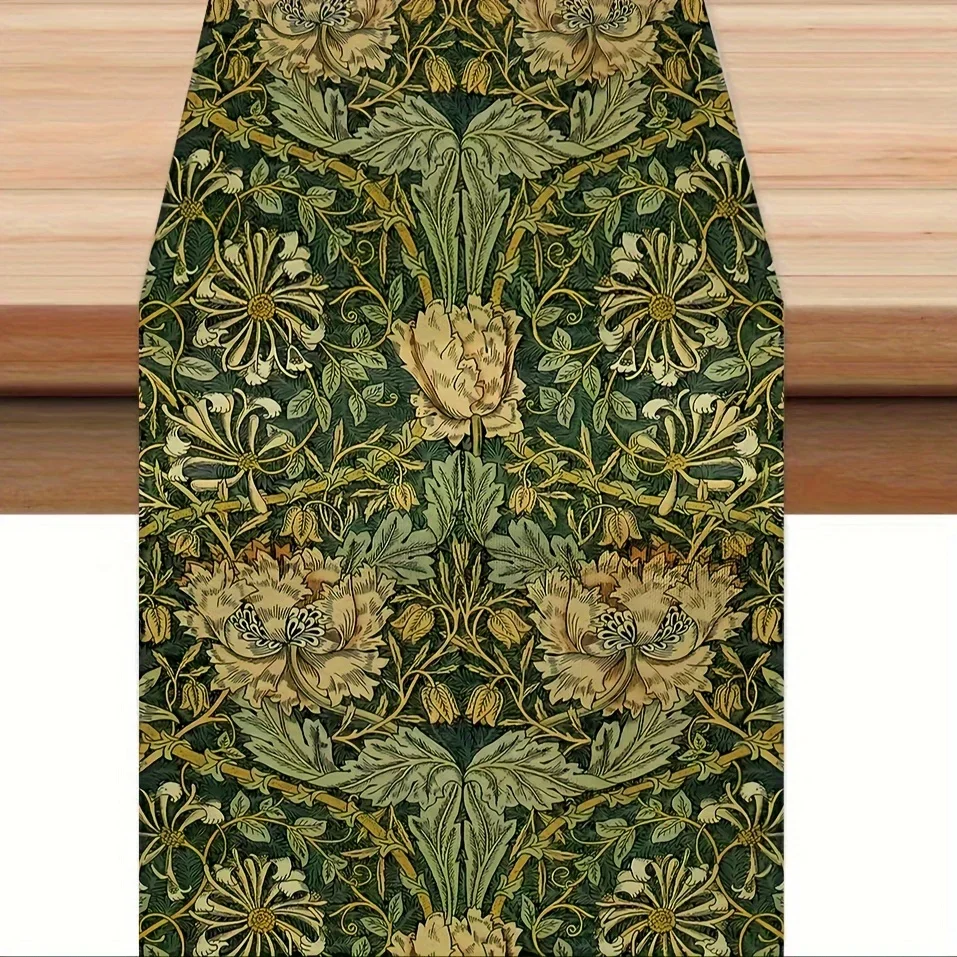 William Morris Vintage Floral Linen Table Runner Dresser Scarf Table Decor Farmhouse  Kitchen Dining Table Runner Party Decor