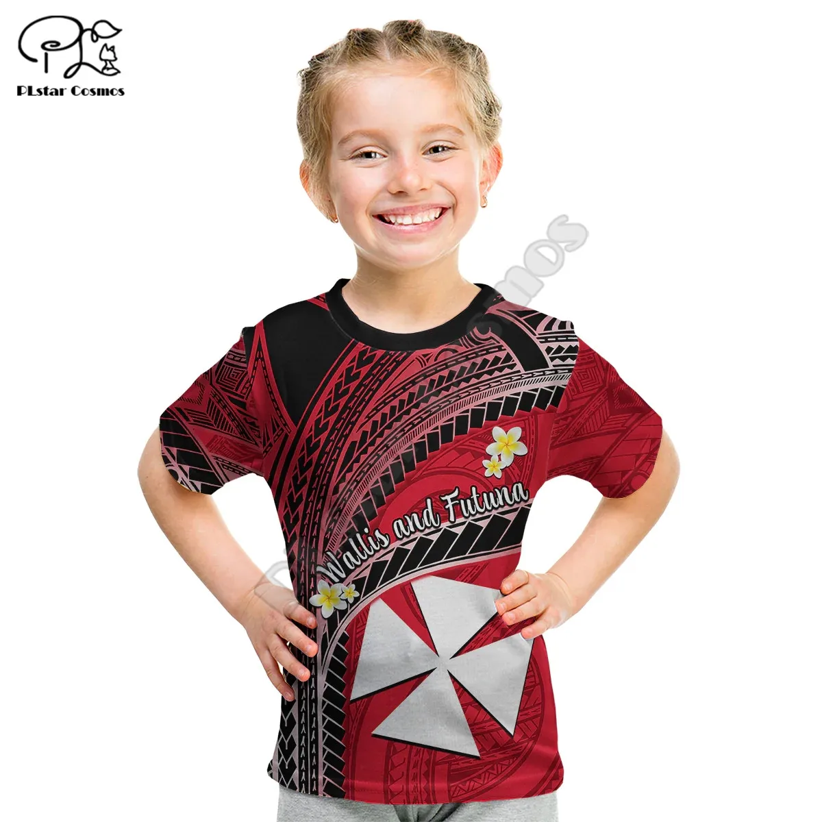 

Custom Personalised Wallis et Futuna T Shirt KID Polynesian Pattern and Hibiscus Flowers Version T Shirts Summer Kids T-shirt