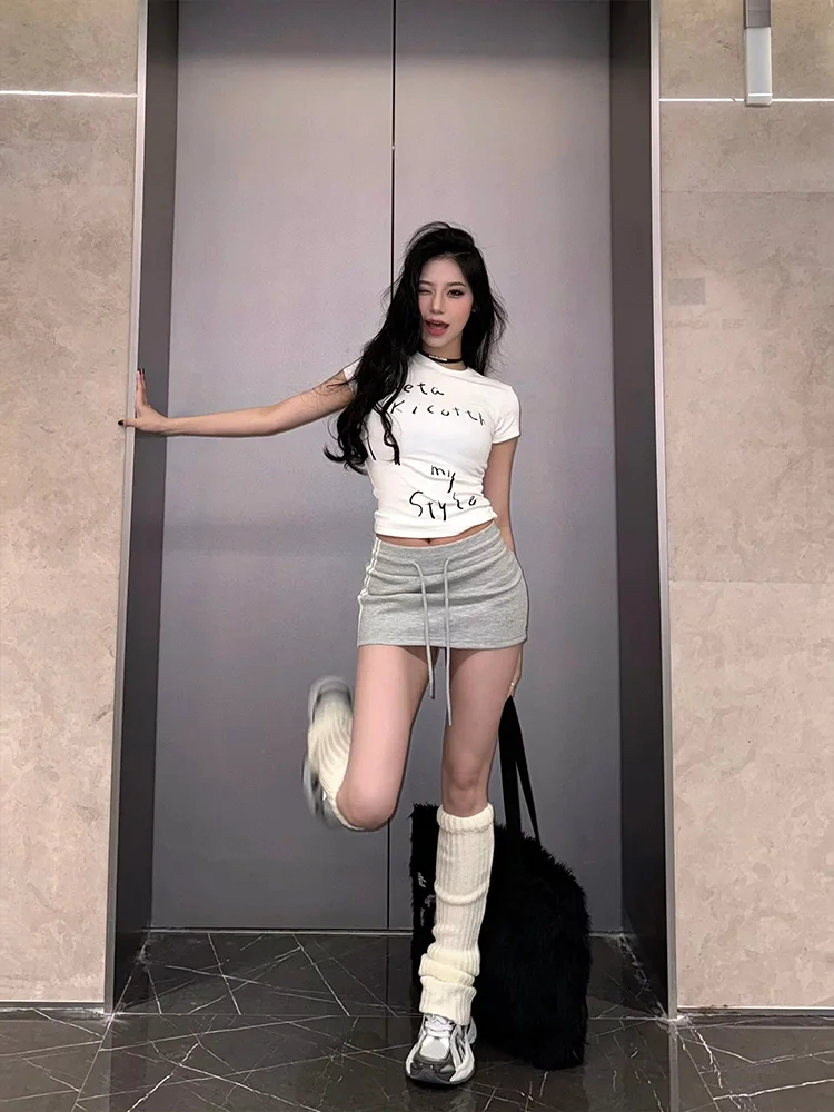 

Pure Desire Spicy Girl ort Sve White T-irt Women's Summer Slim Fit Inner Wear Ele ort Design round Ne Top