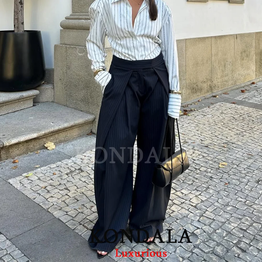 KONDALA Casual Chic Wide Leg Pants Women Office Lady Pockets Pleated Long Trous… - Image 5