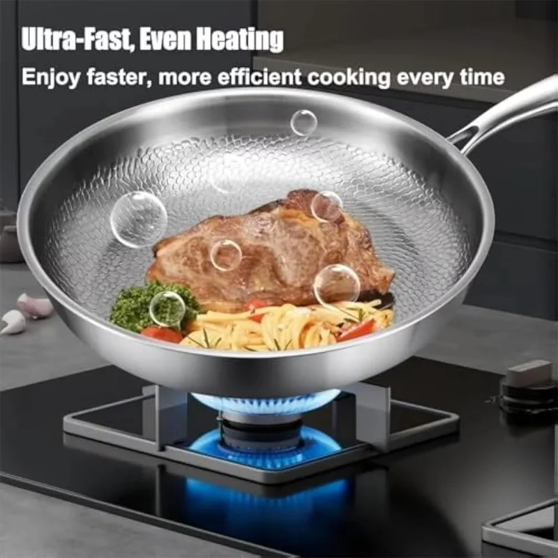 

Titanium Hammered Cooking Pan Multi-layer Titanium Non-stick Uncoated Frying Pan with Lid Lotus Leaf Texture
