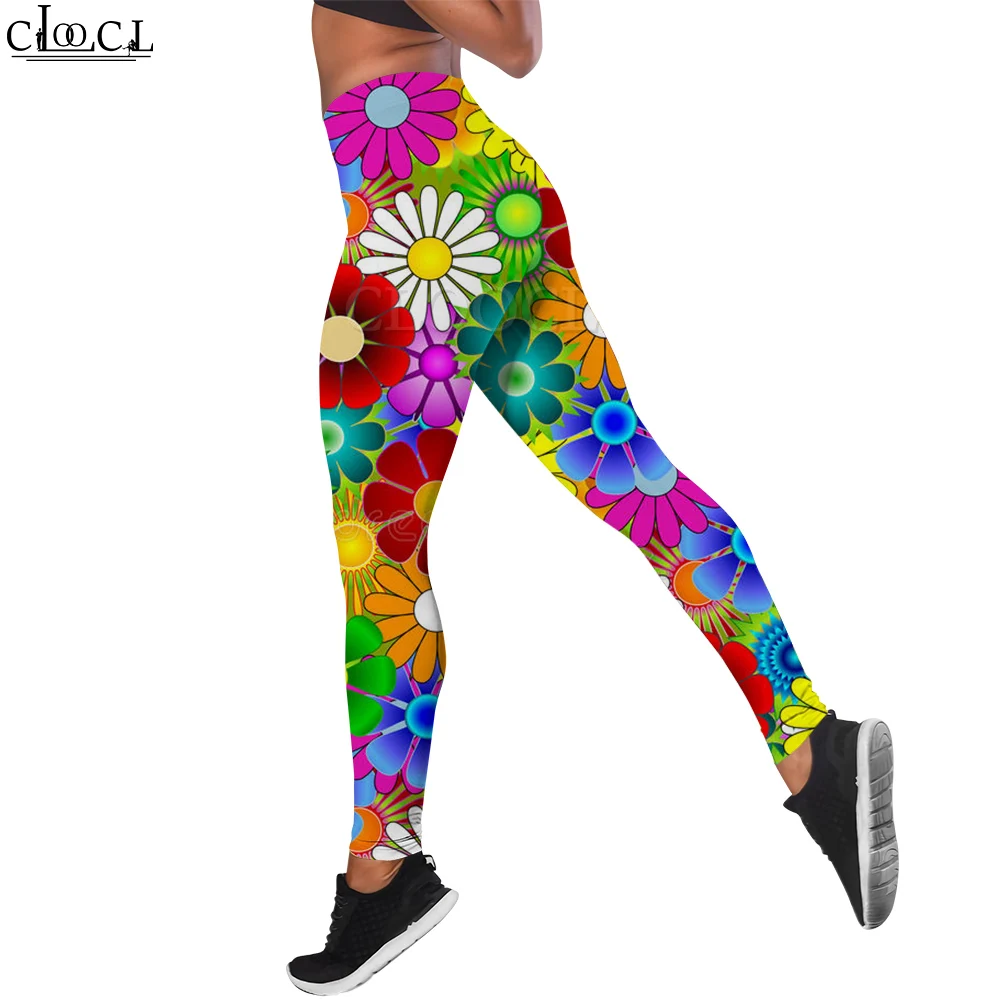 CLOOCL Leggings Women Body Shaping Trousers High Waist Push-Up Yoga Pants Fashion Harajuku Colorful Floral Printing Leggings