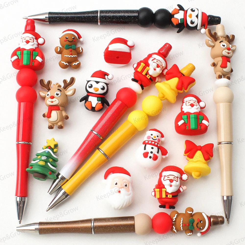 5/20/50 قطعة عيد الميلاد موضوع ثلاثية الأبعاد سيليكون الخرز ثلج شجرة عيد الميلاد سانتا كلوز الأيائل الزنجبيل رجل البؤري الخرز صنع المجوهرات #4