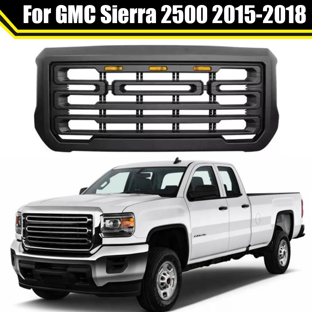 

Front Upper Grill Bumper Mesh Hood Grills Matte Black For GMC Sierra 2500 2015-2018 Car-Styling ABS High Quality Racing Grille