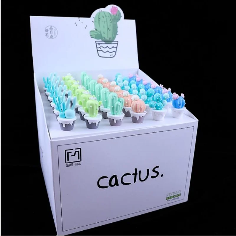 

48 pcs/lot Kawaii Cactus Gel Pen Cute 0.5mm Black Ink Signature Pens Stationery Gift School Writing Supplies