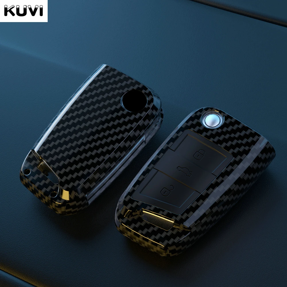 ABS Carbon Fiber Car Key Case Cover Fob For VW Volkswagen Golf 7 MK7 Tiguan MK2 For SEAT Ateca Leon FR 2 Ibiza For Skoda Octavia image 3