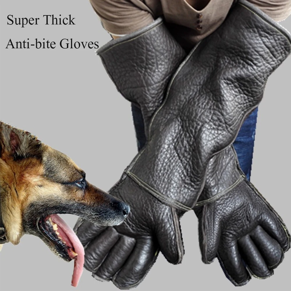 Super Thick Cowhide Anti-bite Gloves For Large Dog Snake Dog Cat Training Dog Safty Protective Gloves For Pet Shop Hospital