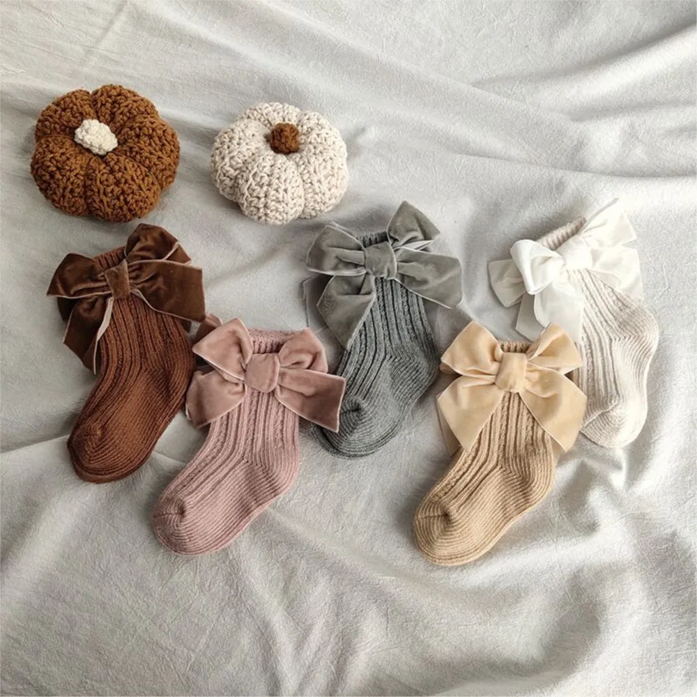 Baby Christmas Red Socks Thick Knitted Girls Ankle Socks Big Bows Warm Cotton Children Infant Toddlers Socks For 0-5Years