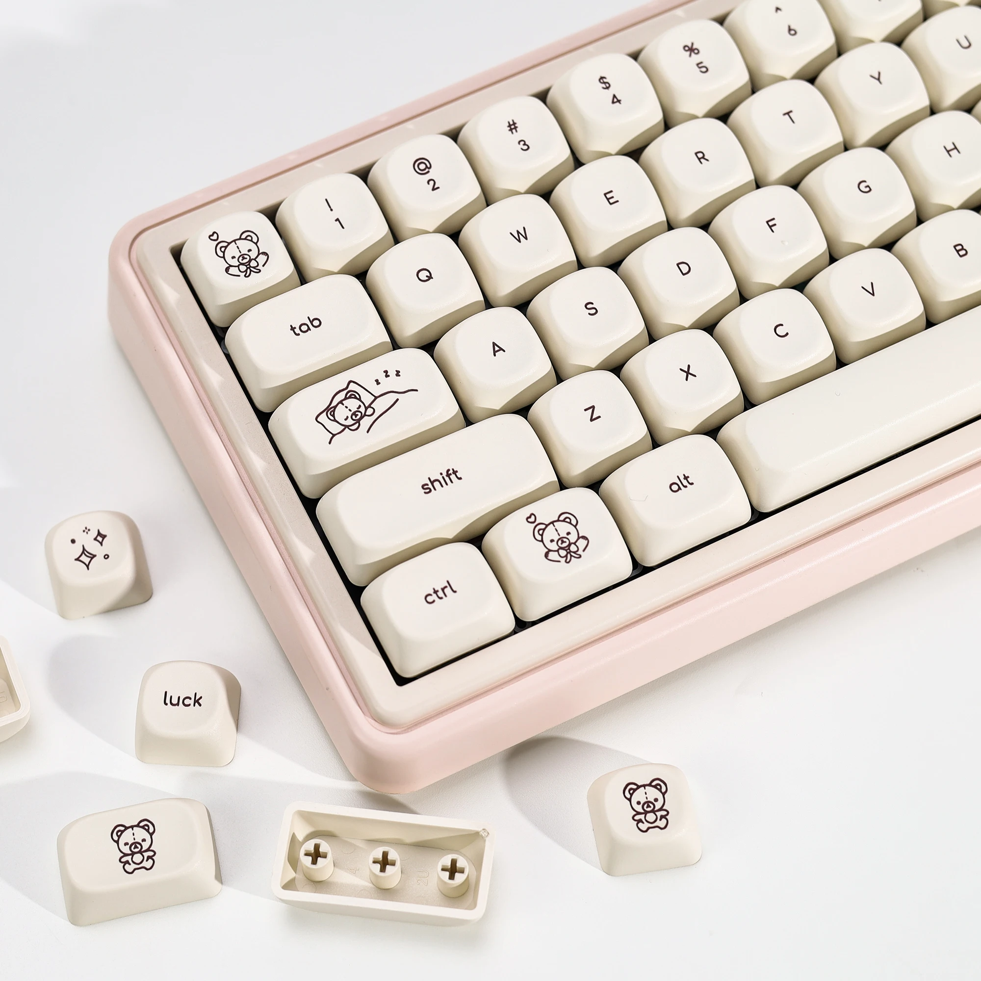 

KBDiy Cute Bear Tales Keycaps Retro Simple Style KOA MOA Profile PBT ISO Keycap Korean For 60 DIY Gaming Mechanical Keyboard KIT