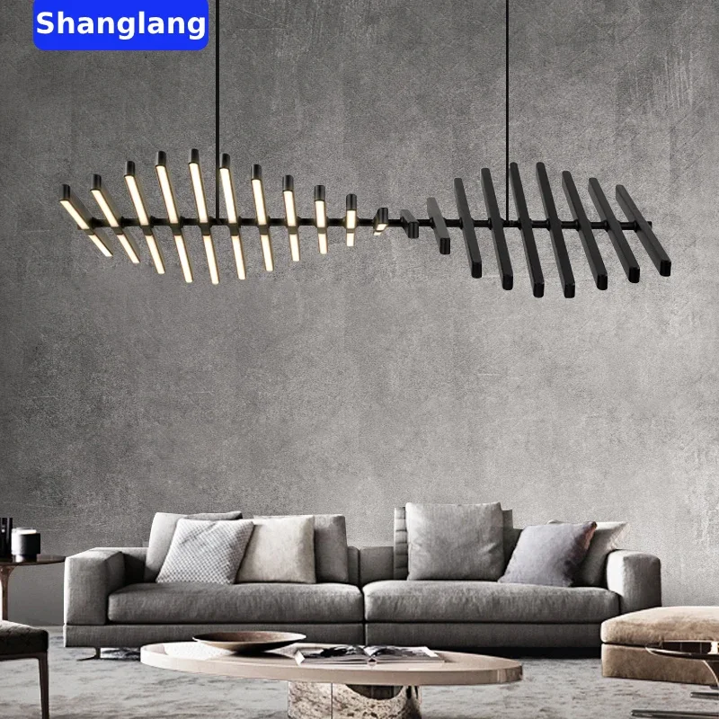 Lefan Living Room Lamp Modern Simple Designer Restaurant Chandelier Lighting Simple Linear Fishbone Shape Office Strip Lamp