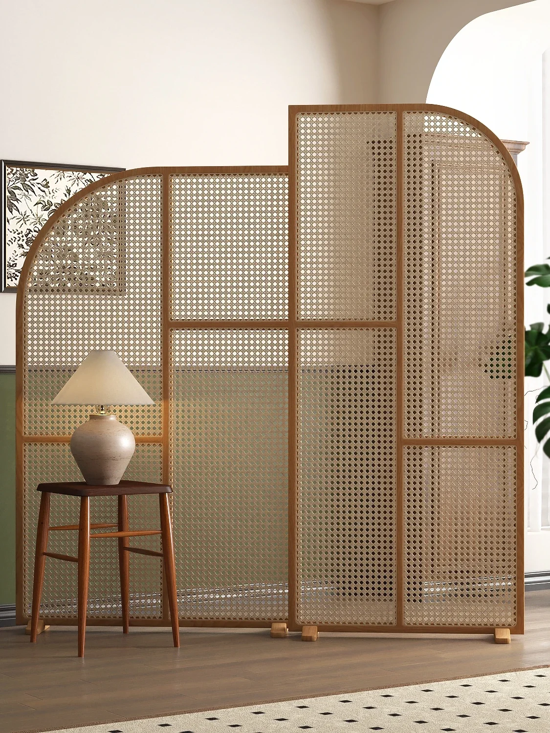 

Japanese rattan screen partition living room mobile entrance entrance solid wood baffle modern simple bedroom B & B