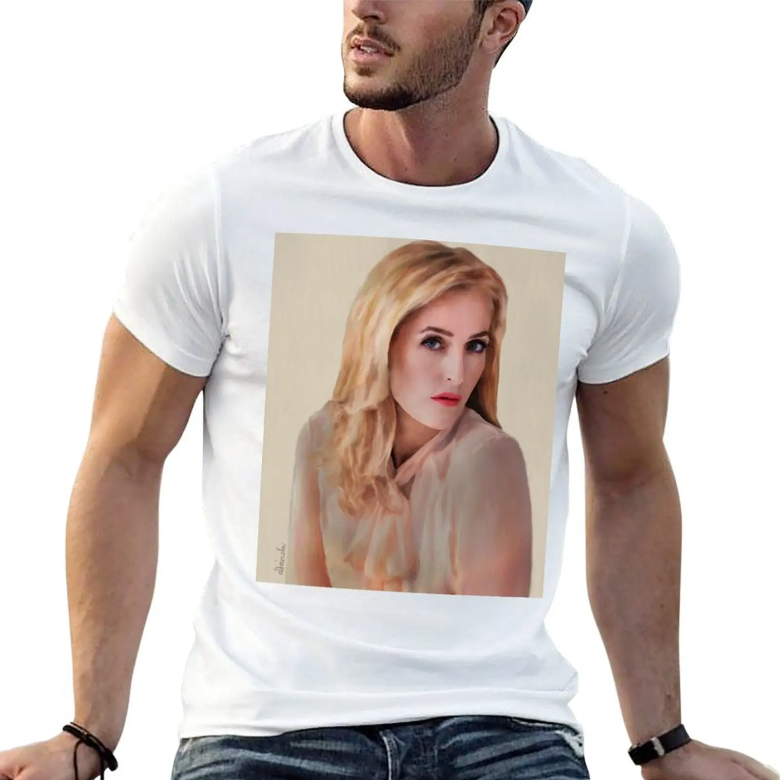 

Gillian Anderson oil color painting T-Shirt anime tshirt funny t shirts man T-Shirt