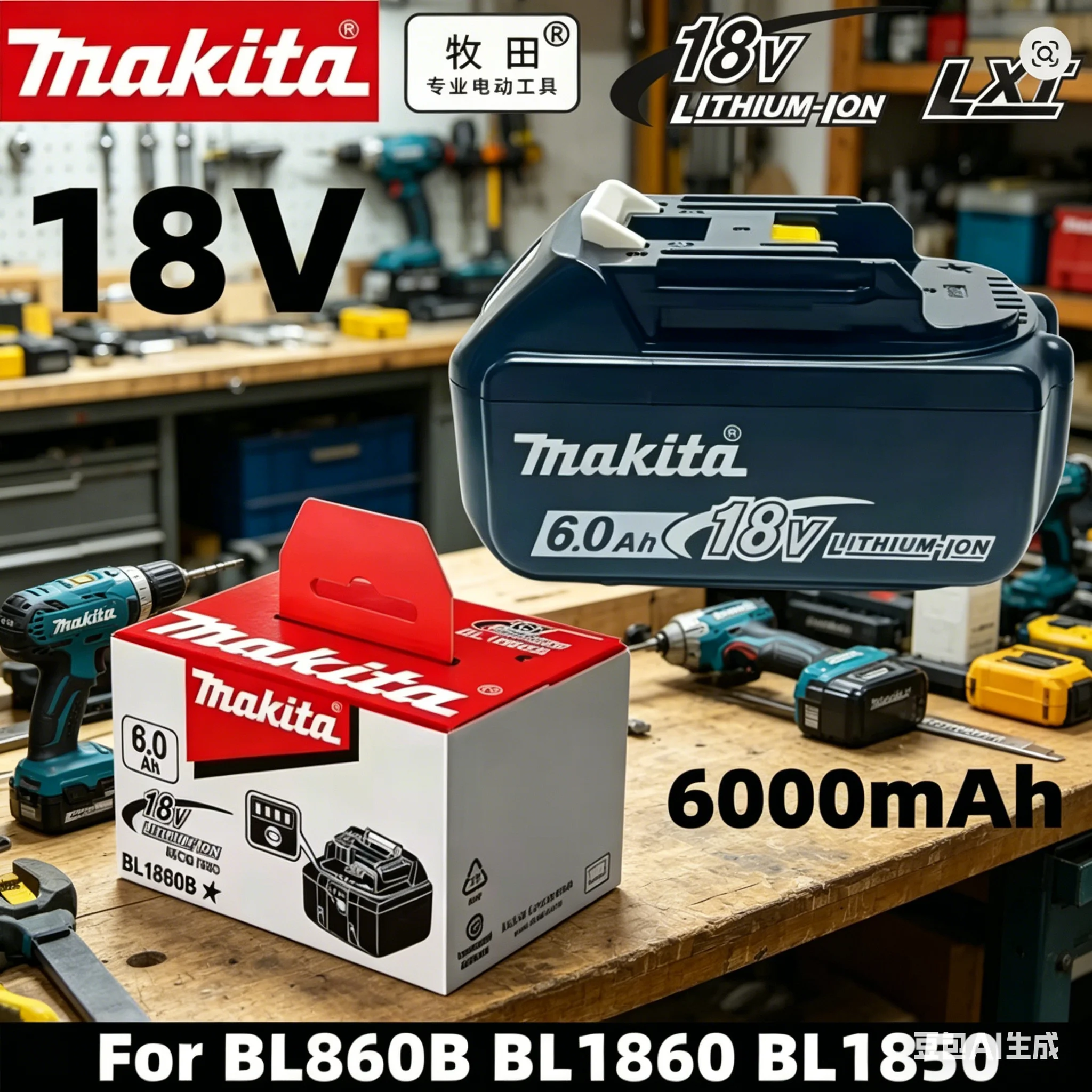

100% Original Makita 6Ah for Makita 18V Battery BL1830B BL1850B BL1850 BL1840 BL1860 BL1815 Replacement Lithium Battery
