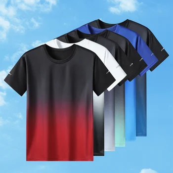 Summer running fitness basketball tennis badminton men's T-shirt thin pine short-sleeved men's fashion gradient color series pri