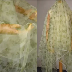 Chiffon Fabric for Summer Dress, Wind Grass, Green Color, Smudge Print, Super Thin, Han Cloth, Transparent, T2032