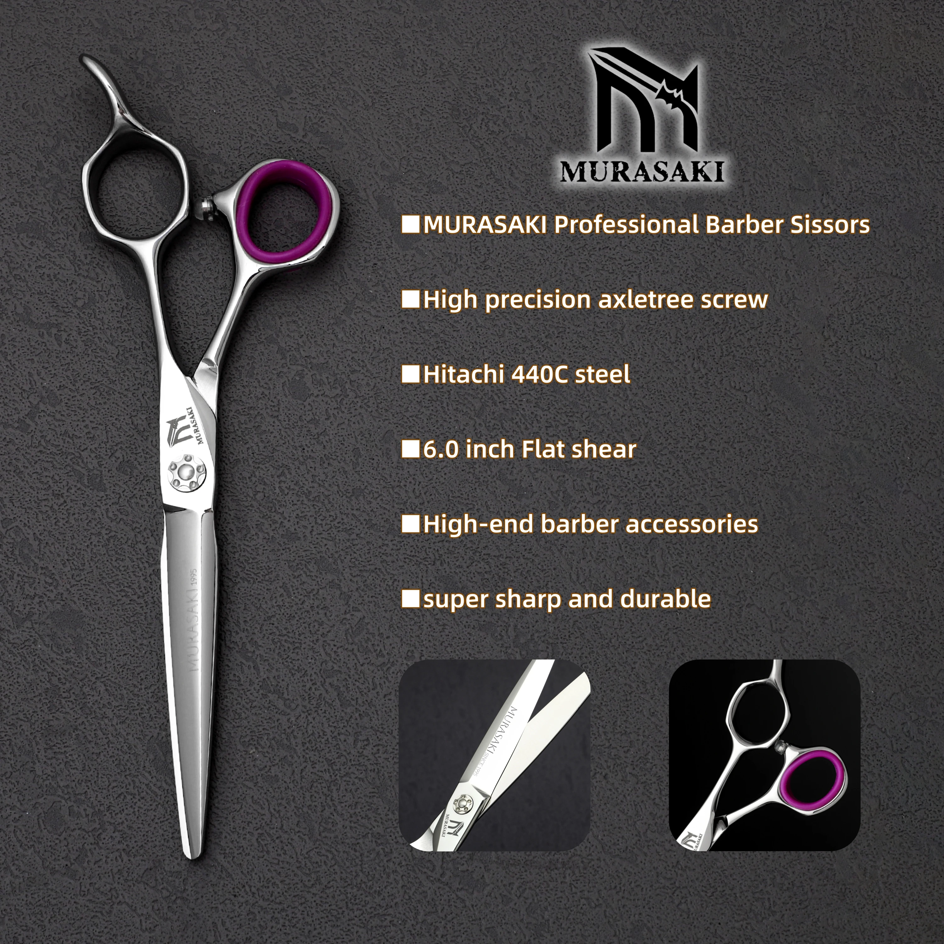 

MURASAKI Professional hair scissors，Japan 440c steel High quality barber scissors，Special design for hand made，6.0-6.5-6.8 inch