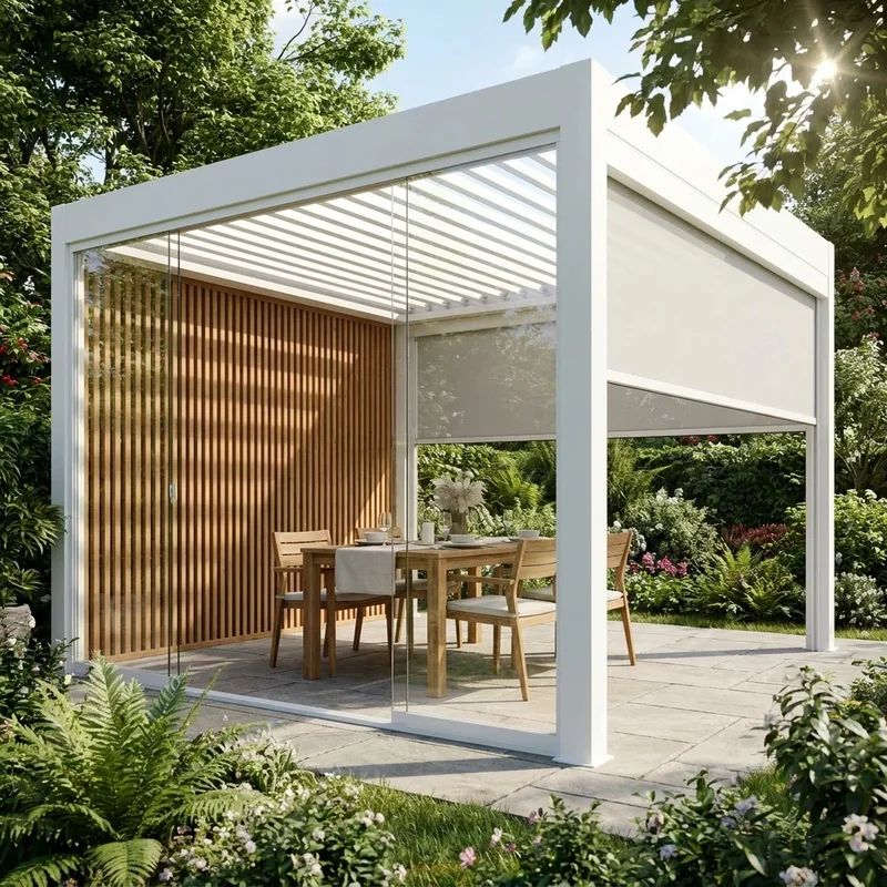 Aluminum Pergola Courtyard Tea House Zen Style, Quiet Calm Shade Shelter Traditional Garden Outdoor Gazebo