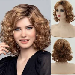 Short Curly Wigs Synthetic Brown Women Afro Wigs White Or Dark Brown Quality High Temperature Fiber Hair Daily Cosplay Use Girl