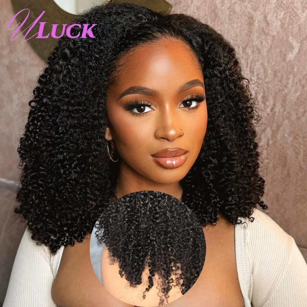 Uluck 350% عالية الكثافة البورمية بيكسي مجعد غلويليس شعر مستعار غير مرئية 3/4 نصف الباروكات قبل قطعها شعر بشري مجعد حقيقي الباروكات للنساء