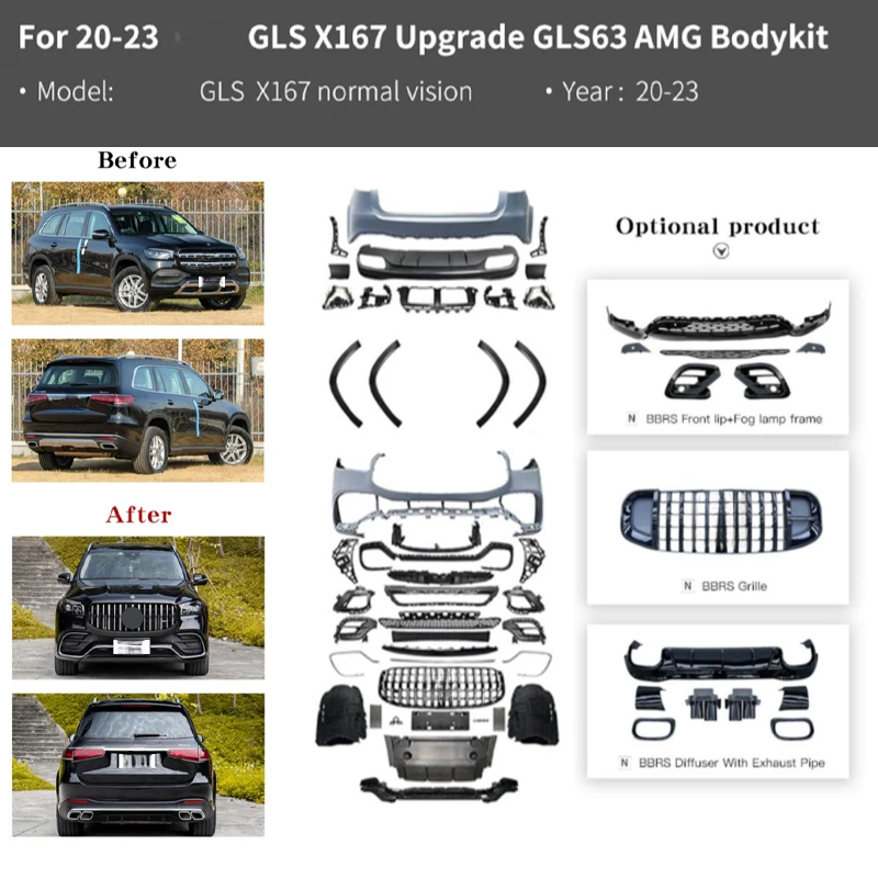 High Quality GLS63 Sport Edition Facelift Body Kit Fit for X167 W167 Exterior Upgrade Tuning Modification Parts