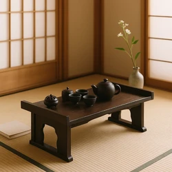 Antique Foldable Chinese Low Tea Table Gongfu Tea Desk Japanese Style Bay Window Wooden Side Table for Living Room Decor