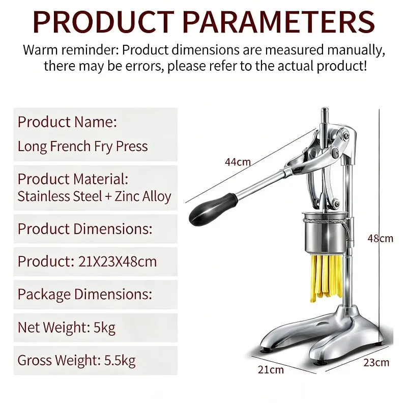 Stainless steel long French fries press 30 cm, commercial household, Taiwan French fries machine Internet celebrity TikTok