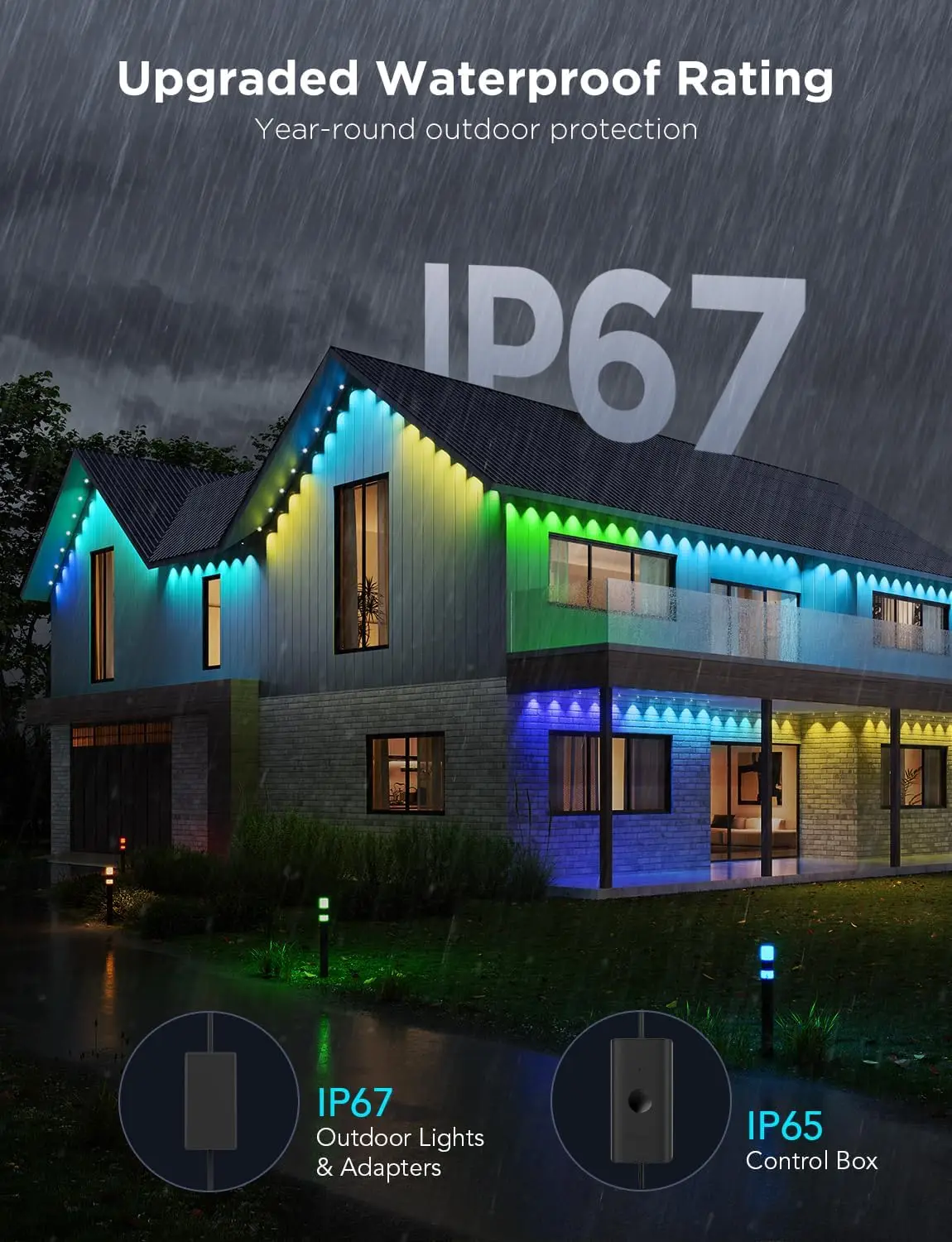 Luzes LED pro ao ar livre para iluminação diária e acento, luzes impermeáveis, obras, 75 modos de cena, 100 pés, 60 RGB, IP67