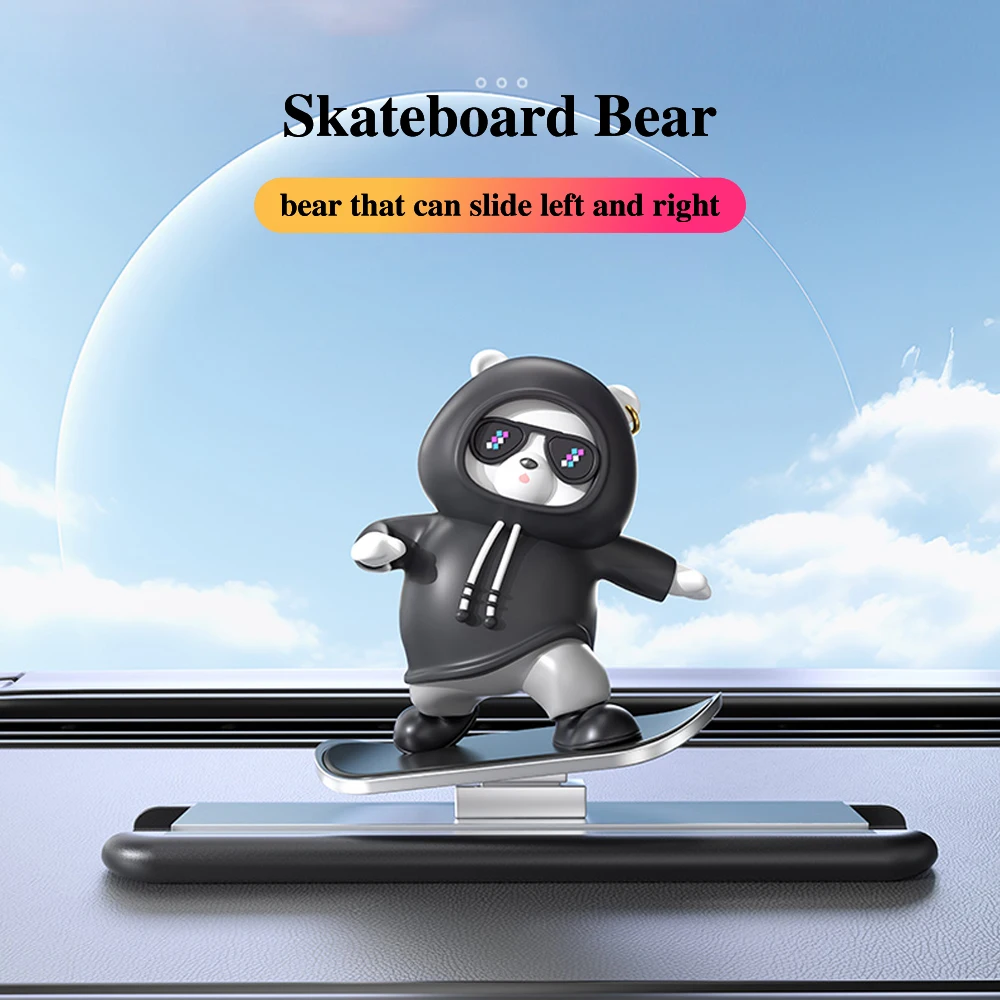 2024 New Skateboard Bear Dashboard Car Ornaments Sliding Bear Creative Auto Cartoon Interior Decoration Supplies Accessories