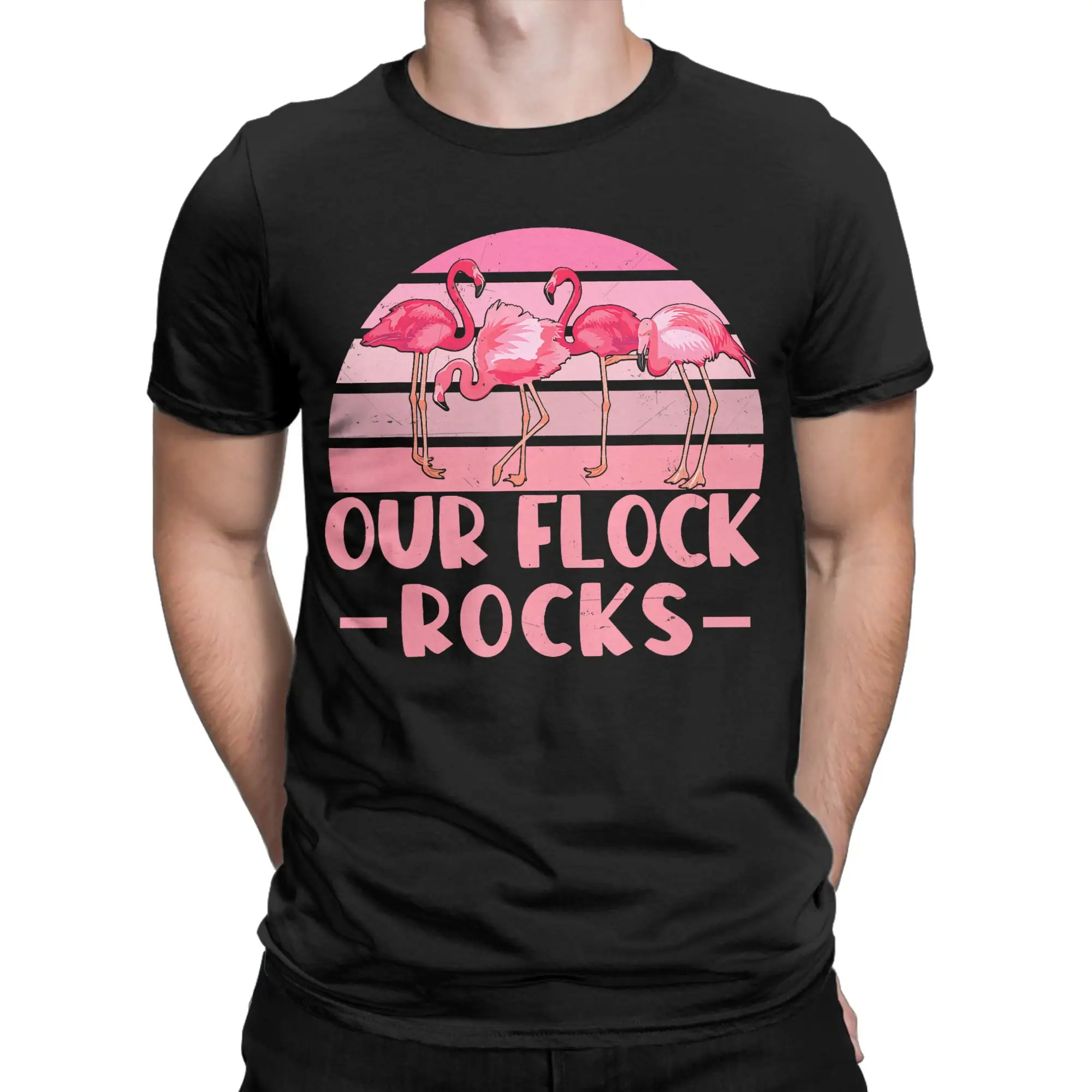 Our Flock Rocks Flamingos Lover T Shirt Men Women's Cotton Casual T-Shirt Round Collar  Tees Short Sleeve Tops Plus Size
