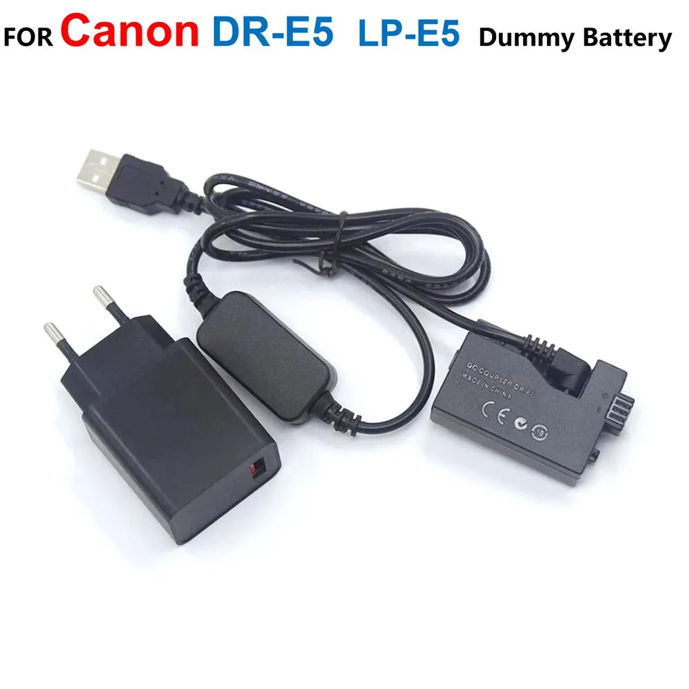 DR-E5 DC Coupler LP-E5 Dummy Battery+ACK-E5 Adapter USB Power Bank Cable+Quick Charger For Canon EOS 450D 500D 1000D XS XSi T1i