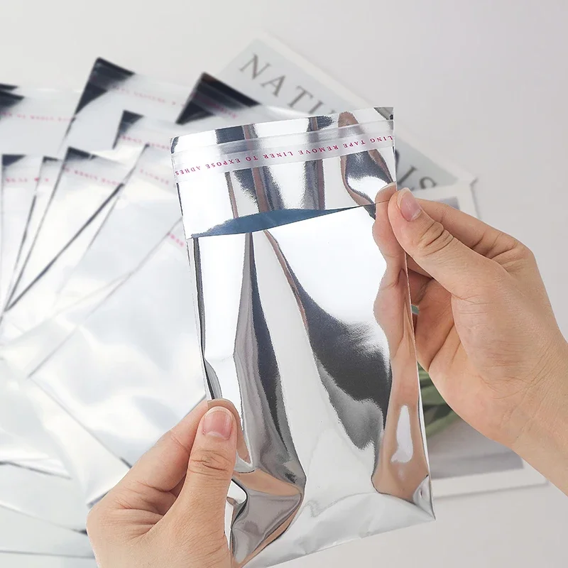 100Pcs Aluminum Foil Silver Self-adhesive Self-sealing Packaging Bags, Documents, Postcards, Small Business Batch Packaging Bag