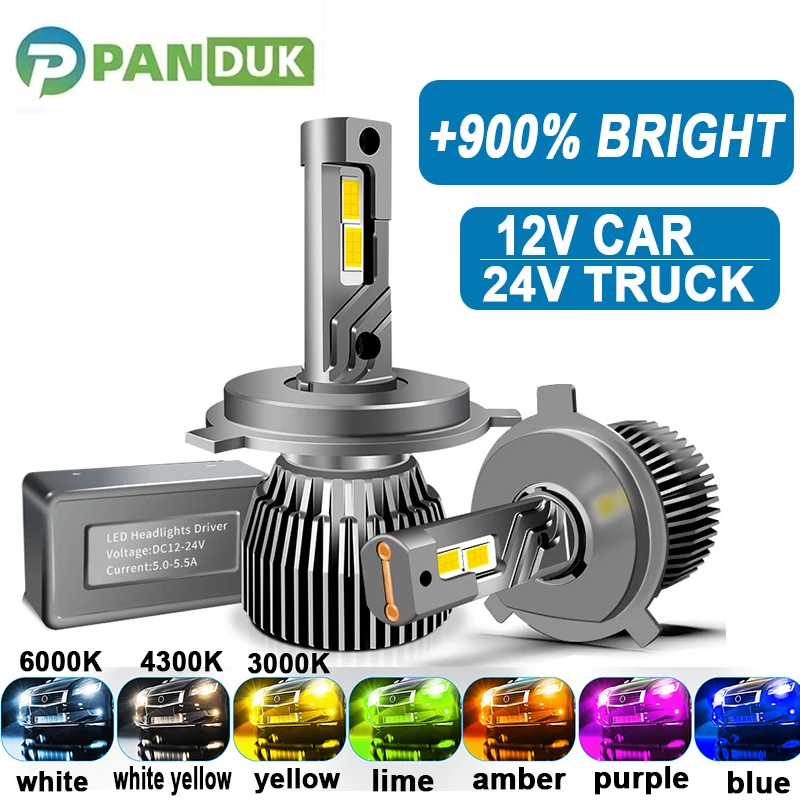 PANDUK 9004 H13 Светодиодная лампа для фар 3000K 4300K, противотуманная фара для автомобиля 5202 9005 HB3 9006 HB4 H1 H7 H11 H8 H9 12V 24V 140W, автомобильная лампа