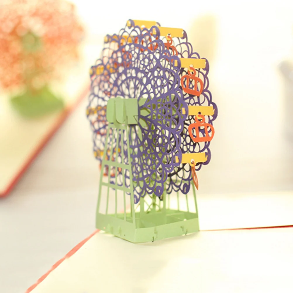 

3D Ferris Wheel Purple Greeting Card Eco Friendly Creative Wedding Anniversary Party Invitation Decor Family Friends