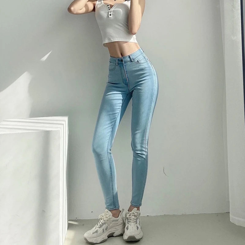 

Woman Skinny High Waist Denim Pants Super Stretch Sexy Slim Pencil Jeans Female Fashion Office Full Length Tight Trousers