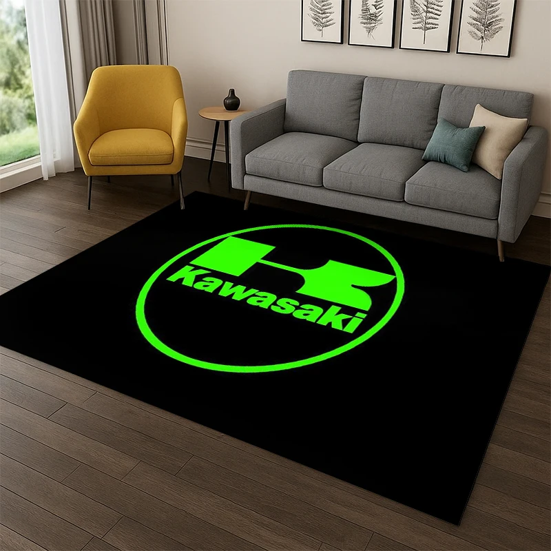 3D K-Kawasakii Racing Car Sign Carpet Rug for Bedroom Living Room Sofa Playroom Doormat Home Decor,Kid Area Rug Non-slip