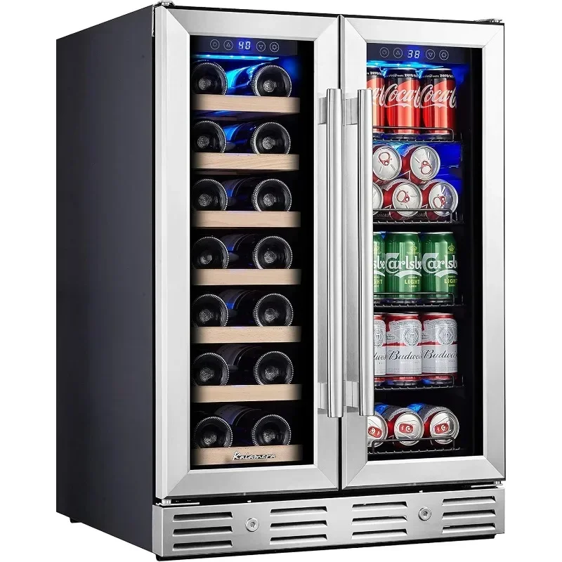 Wine and Beverage Refrigerator, 24 inch Wine Fridge Dual Zone Hold 20 Bottles and 78 Cans, Digital Touch Control