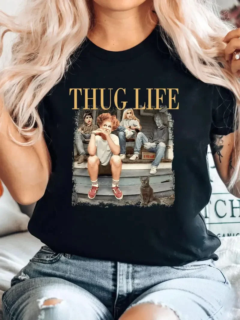 Women\'s Just A Bunch of Hocus Pocus Witch Thug Life Print Women Short Sleeve Comfort Printed T-Shirt Female Casual Clothing