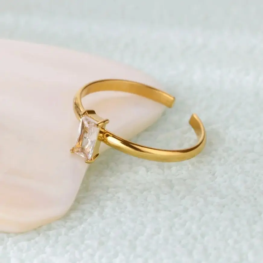 Zircon Birthstone Rings For Women Gold Color Stainless Steel Birthstone Opening Ring Minimalist Christmas Birthday Jewelry Gift view 5