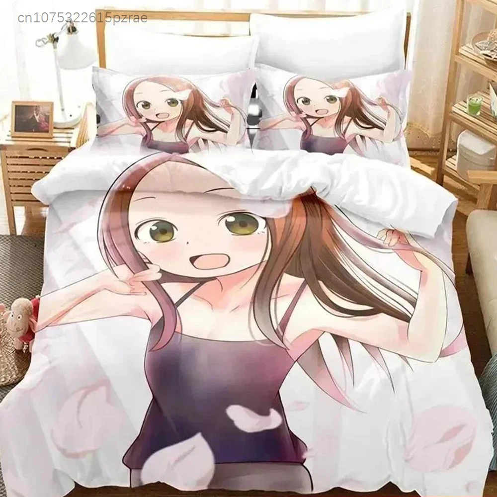 Teasing Master Takagi-san Bedding Set Printed With Pillowcase Bed Duvet Cover Soft Queen King Size Bedclothes Home Boys Adult