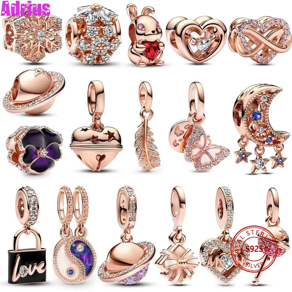 

Gorgeous Rose Gold Eternal Love Butterfly 925 Sterling Silver Dangle Charm Fit Original Bracelet Elegant Jewelry Gifts For Women