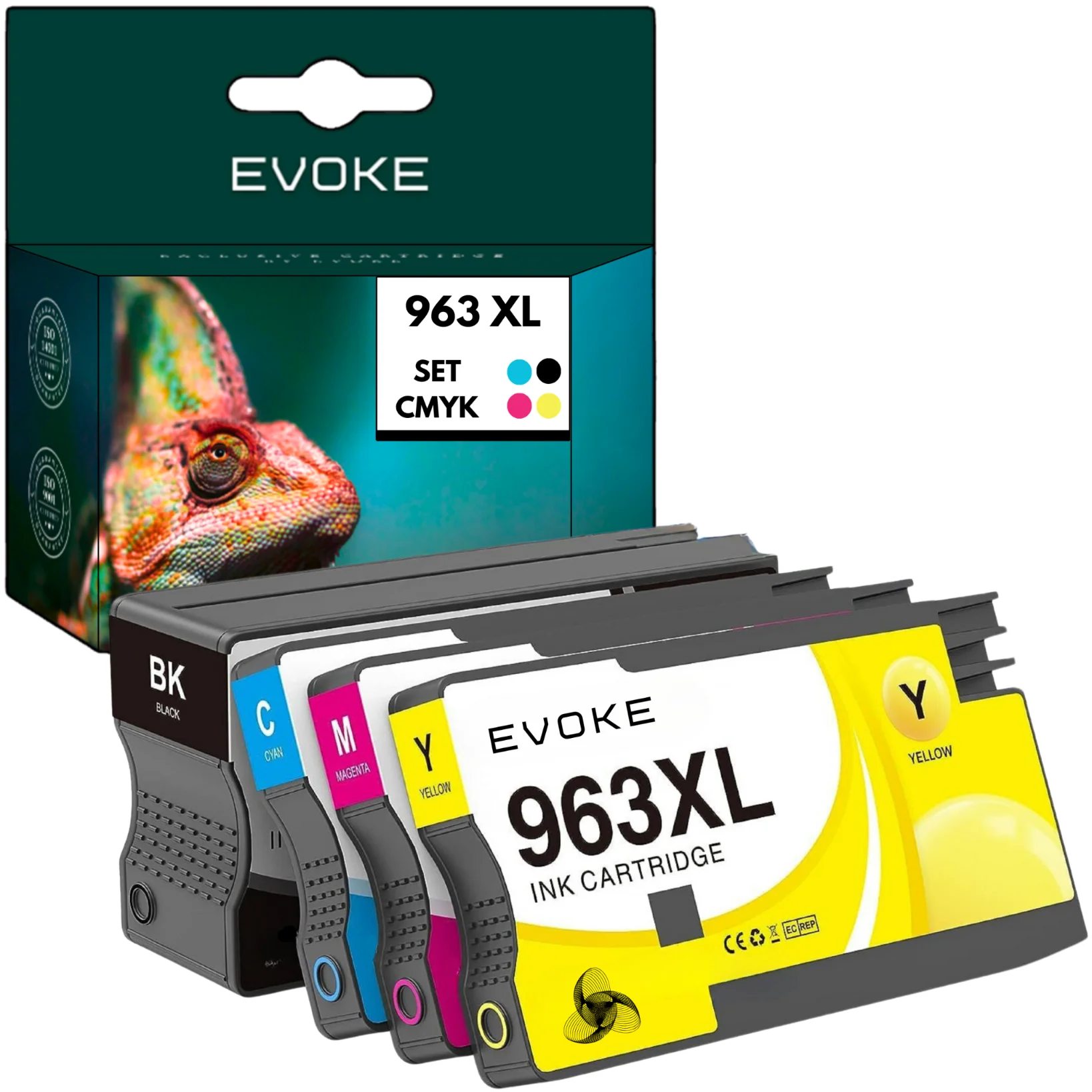 Evoke Compatibele Inkt voor Hp 963XL Hp963 3Ja30Ae 3Ja29Ae 3Ja28Ae 3Ja27Ae 4X Cmyk: Zwart, Cyaan, Magenta, Geel 125 ml 7340 Pagina's Officejet Pro 9010 9010E 9012 9012E 9013 9014 9014E 9015 9015E 9016