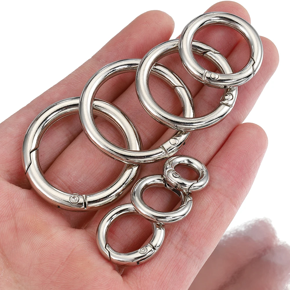 5pcs Spring Clasp Keychain Ring Steel Color Openable Round Carabiner Hook Buckle Bag Chain Connector for DIY Jewelry Making