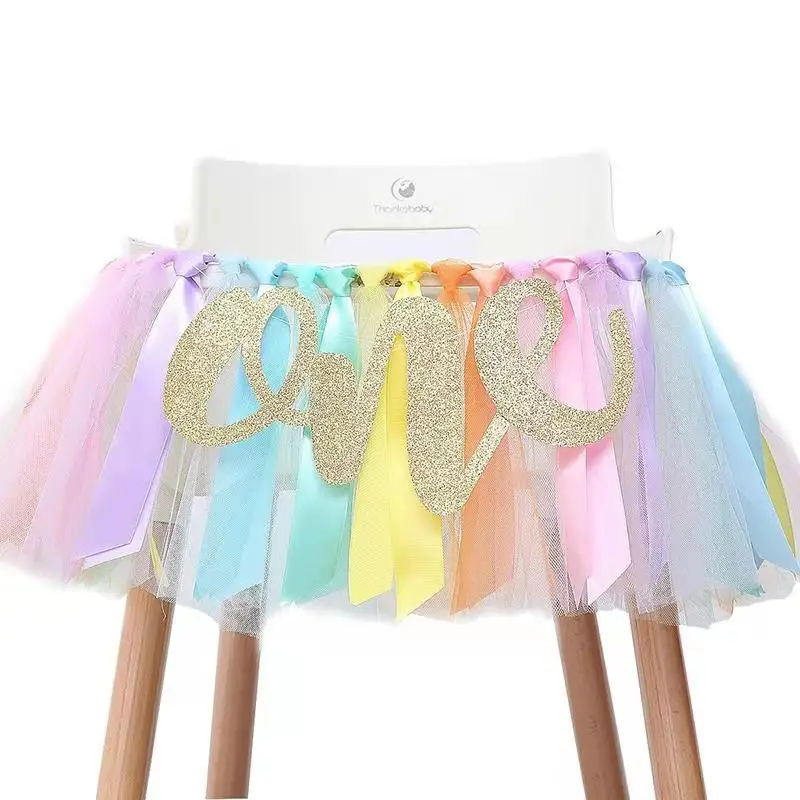 High Chair Skirt Half Year Banner Crown Cake Saltire Birthday Party Supplies Baby Girl Weekend Birthday Party Decorations