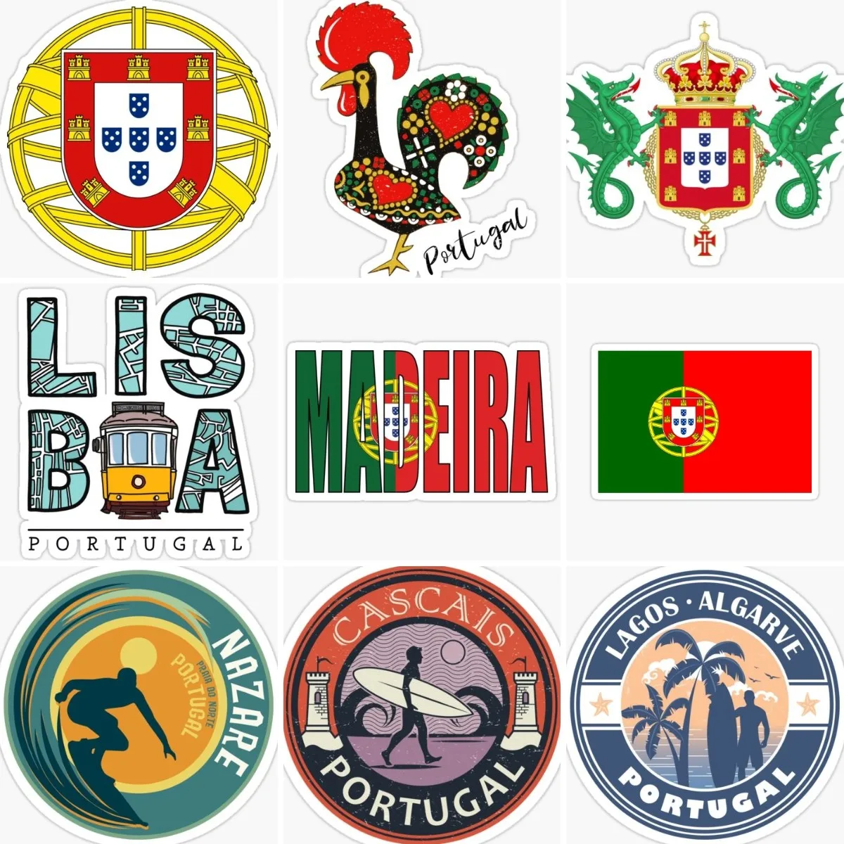 Portugal Flag Emblem Cock Surfing Creative Stickers Window  Bicycle Truck Helmet Laptop Motorcycle Bike Car PVC Decal Assecories