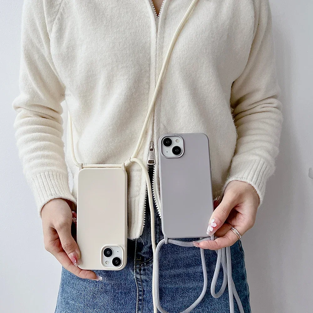 Crossbody-Lanyard-Schlauchhülle aus Flüssigsilikon für iPhone 16 Plus 11 12 Mini 18 17 15 14 13 Pro Max Air mit Halskettenband Weiche Hülle – Detail 4