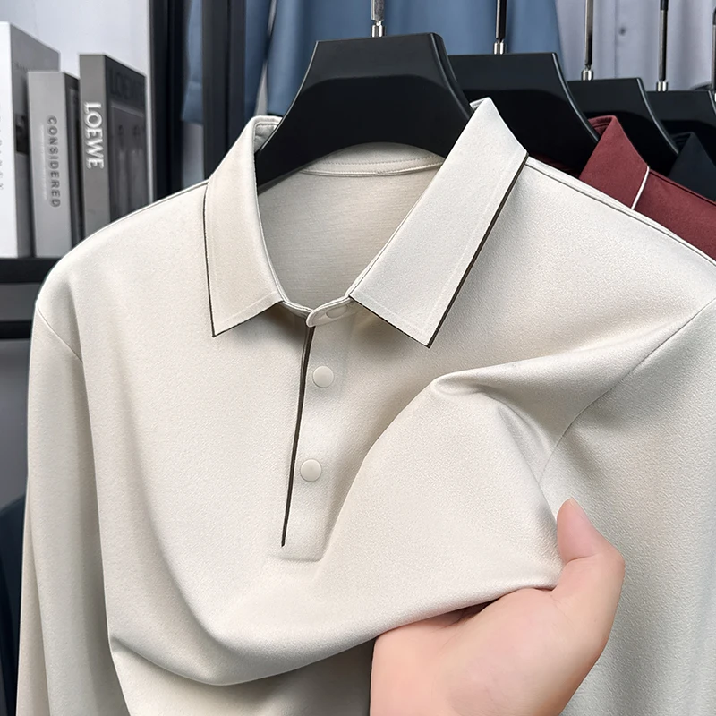 

Fashion Casual Men's Polo Shirt Lapel Long-Sleeve T-Shirt Autumn New Solid Color Seamless High-End Business Leisure Menswear Top